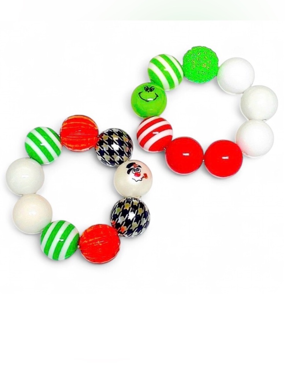 Handmade Girls Holiday Christmas Frosty The Snowman And Grinch Bracelet Set of 2